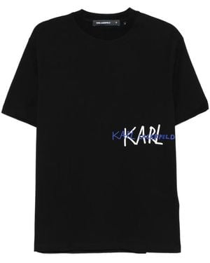 Karl Lagerfeld Embroidered Logo T-Shirt - Black