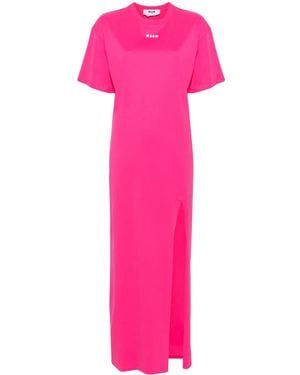 MSGM Logo-Print Cotton T-Shirt Dress - Pink