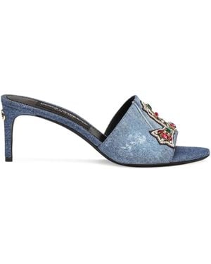 Dolce & Gabbana 60Mm Embroidered Denim Mules - Blue