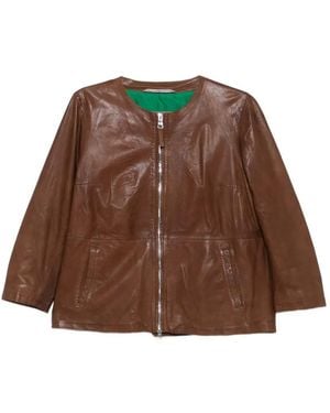 Leather Authority Veste De Moto À Fermeture Zippée Latérale - Marron