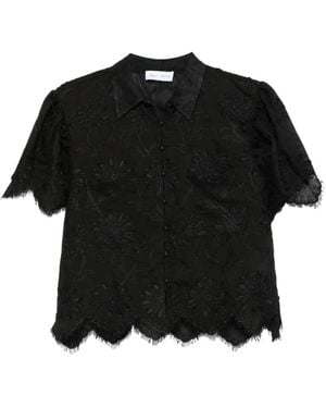 WEILI ZHENG Embroidered Scalloped-Hem Blouse - Black