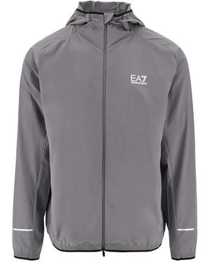 EA7 Ventus 7 Logo-Print Zip-Up Jacket - Gray