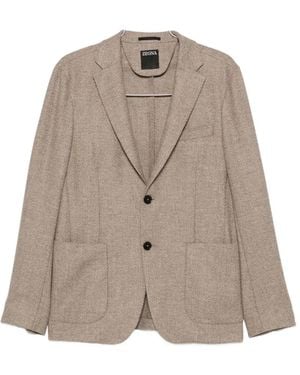 ZEGNA Herringbone-Pattern Wool-Blend Jacket - Brown