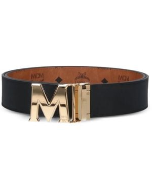 MCM Logo-Plaque Reversible Belt - White
