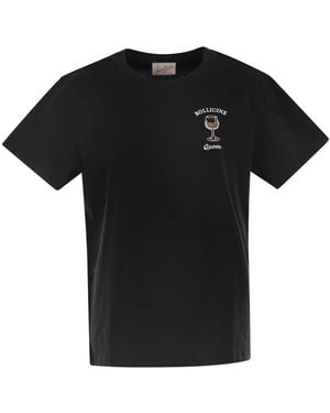 Mc2 Saint Barth Wine Glass-Embroidered T-Shirt - Black