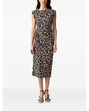 Morgan Leopard-Print Ruched Midi Dress - Natural