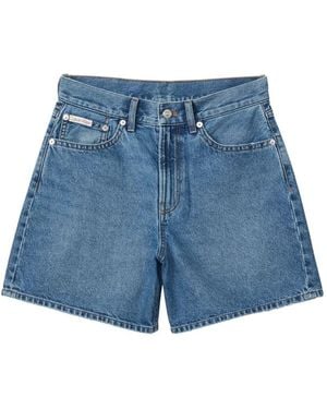 Calvin Klein Logo-Patch Denim Shorts - Blue