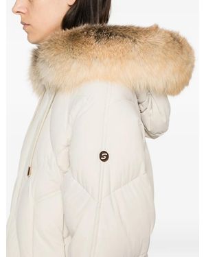 SEA WING Fur-Trim Diamond-Quilted Coat - Natural