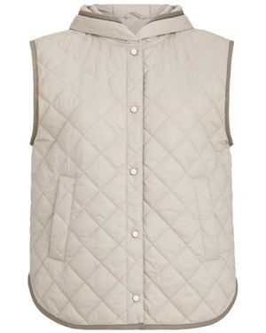 Brunello Cucinelli Lightweight Matte Nylon Quilted Vest With Thermore Padding And Hood - White