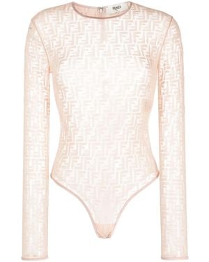 Fendi Monogram-Jacquard Mesh Bodysuit - White