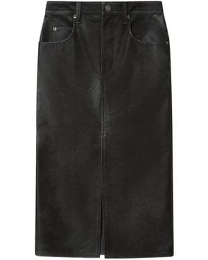 Isabel Marant Bisane Weathered-Effect Front-Slit Midi Skirt - Black