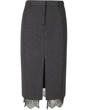 ERMANNO FIRENZE Pinstripe Sequin-Embellished Midi Skirt - Gray