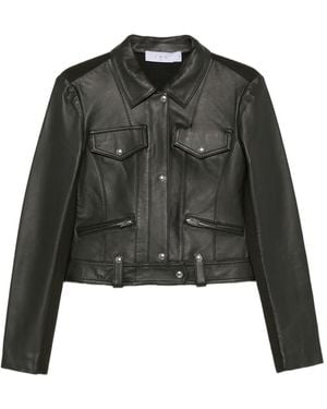 IRO Lederjacke Mit Kontrasteinsätzen - Grün