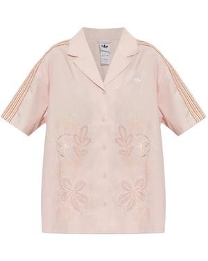 adidas Floral-Embroidered Short-Sleeved Shirt - Pink