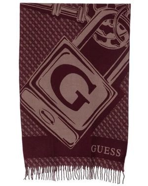 Guess Foulard Frangé À Logo Imprimé - Purple
