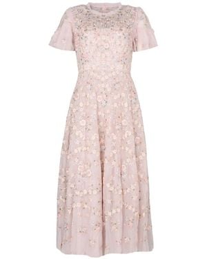 Needle & Thread Floral Waltz Embroidered Midi Dress - Pink