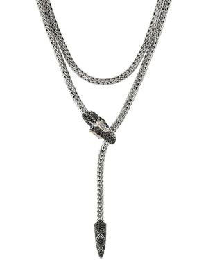 John Hardy 18Kt And Sterling Naga Lariat Diamonds And Sapphires Necklace - Metallic