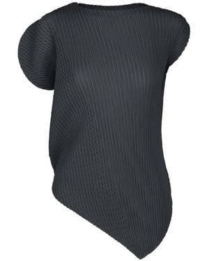 Issey Miyake Plissé-Effect Asymmetric Top - Black