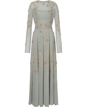 Alberta Ferretti Floral-Embroidered Dress - Grey
