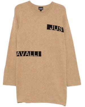 Just Cavalli Logo-Intarsia Knitted Mini Dress - Natural