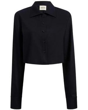 KHAITE Collared Cropped Blouse - Blue
