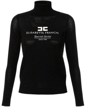 Elisabetta Franchi Maglione A Collo Alto Con Logo - Nero
