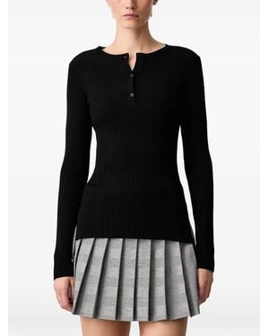WRSTBHVR Nora Ribbed Henley-Neck Long-Sleeve Top - Black
