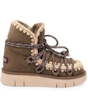 Mou Crochet-Trim Lace-Up Ankle Boots - Natural