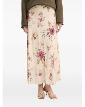Benetton Floral-Print Flared Midi Skirt - Natural