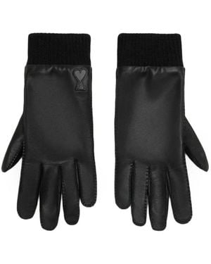 Ami Paris Ami De Coeur Leather Gloves - Black