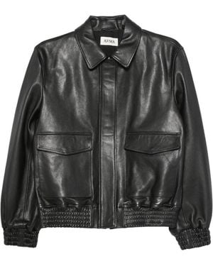 Arma Smocked-Trim Leather Jacket - Black