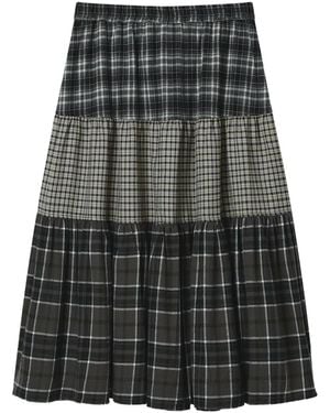 Mini Cream Tiered Check Midi Skirt - Gray