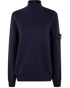 Stone Island High-Neck Logo-Patch Jumper - Blue