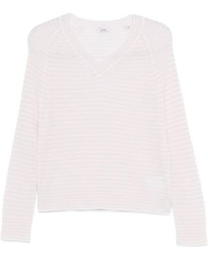Aspesi Gestreifter Pullover Mit V-Ausschnitt - Weiß
