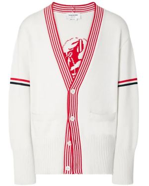 Thom Browne Lobster-Intarsia Rwb-Stripe Cardigan - White