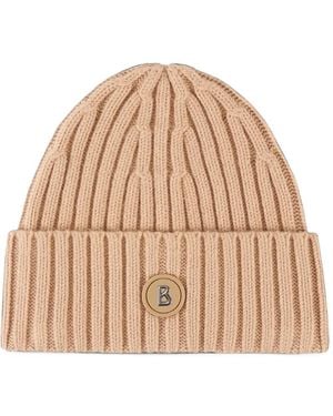 Bogner Bony Logo-Patch Ribbed-Knit Beanie Hat - Natural