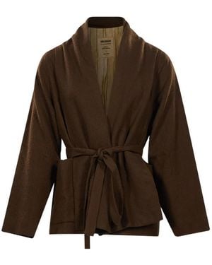 Uma Wang Belted Shawl-Collar Jacket - Brown