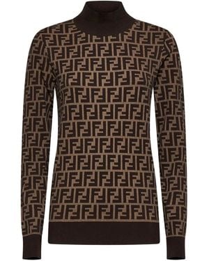 Fendi Ff Motif High-Neck Jumper - Brown