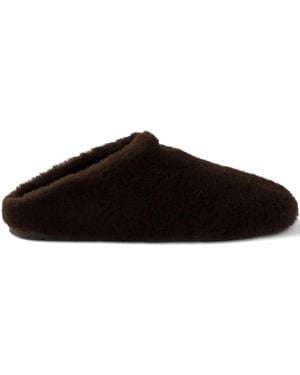 Prada Suede Shearling Mules - Brown