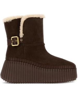 Chloé Nama Shearling-Trim Ankle Boots - Brown