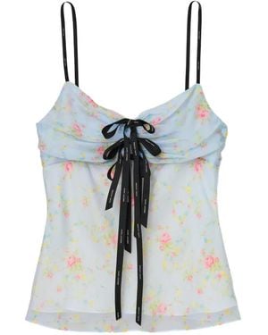 Marc Jacobs Blurred-Floral Bow Top - Blue