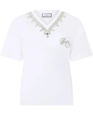 Philipp Plein Embroidered V-Neck T-Shirt - White