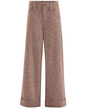 Brunello Cucinelli Virgin Wool Donegal Baggy Five-Pocket Trousers With Monili - Brown