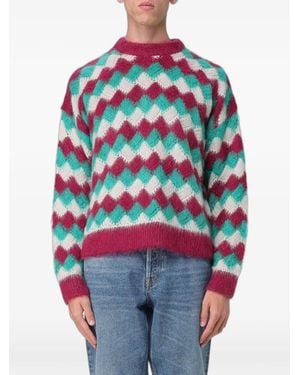 Bonsai Joy Jacquard-Knit Diamond-Pattern Jumper - Blue
