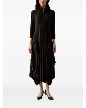 Joseph Ribkoff Quarter-Zip Draped Midi Dress - Black
