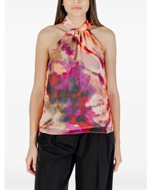 Morgan Abstract-Print Halterneck Top - Red