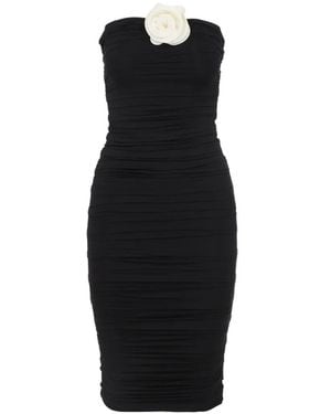 LaRevêche Ruched Floral-Appliqué Dress - Black