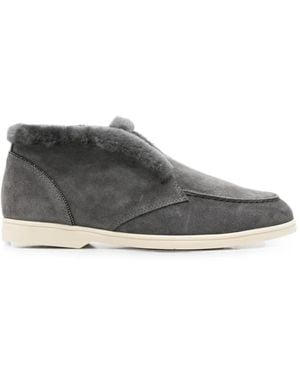 Doucal's Shearling-Trim Suede Loafers - Grey