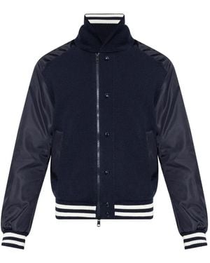 Moncler Veste Bomber En Maille À Bords Rayés - Blue