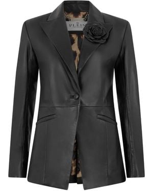 Philipp Plein Blazer Con Applicazione A Fiori - Nero